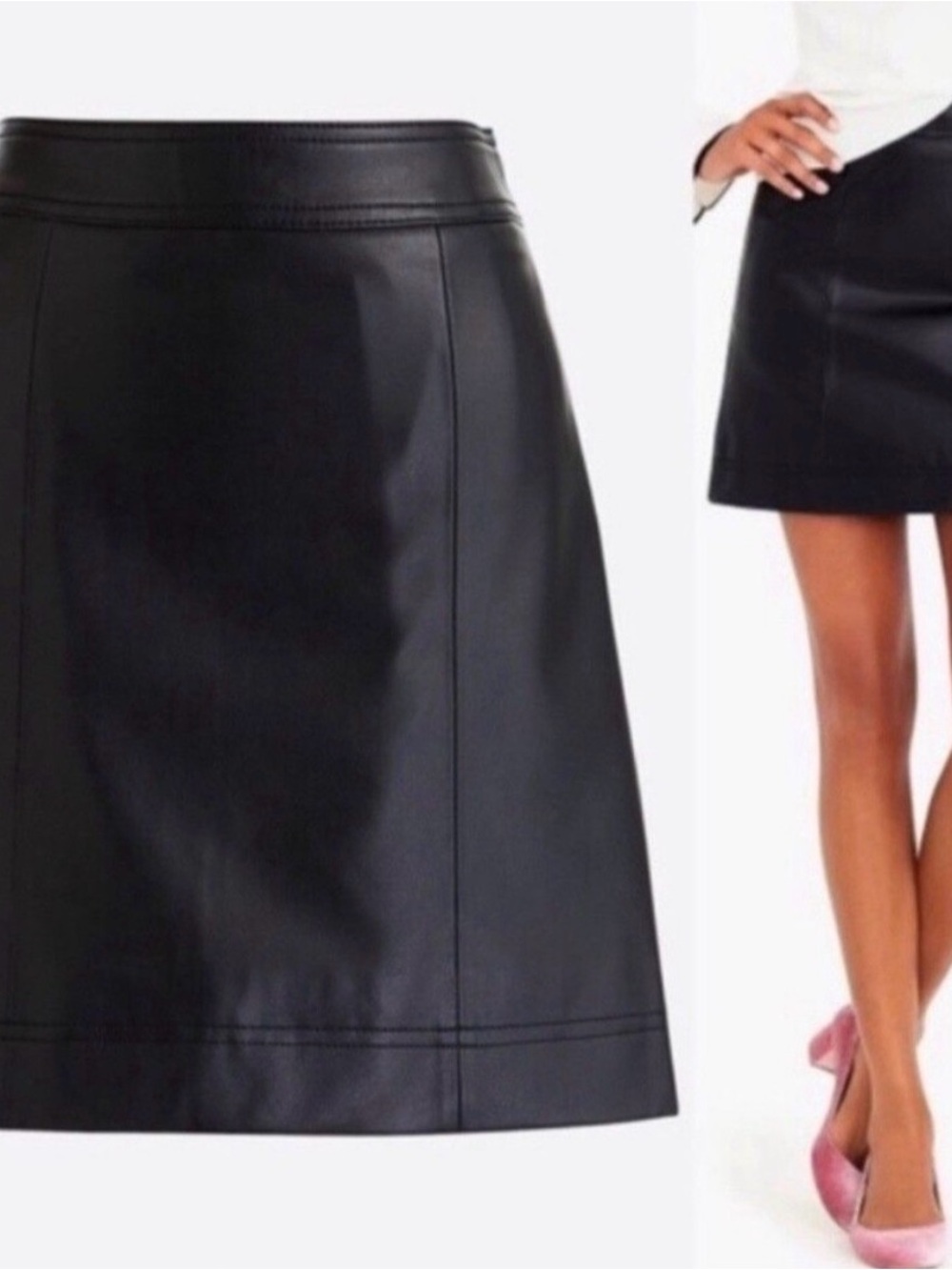 J Crew Mercantile Classic Black Faux Leather A-Line Mini Skirt Size 14